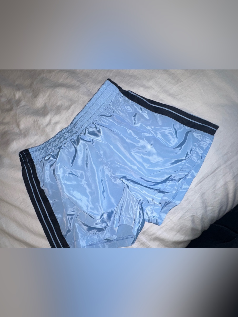 SHEIN Light Blue Athletic Shorts with Black Side Stripes